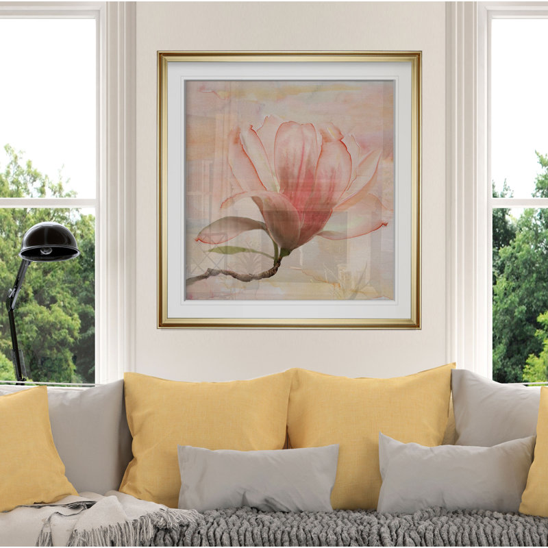 « rêvey magnolia i », peinture, H 16 po x l 16 po x P 2 po, Cadre doré
