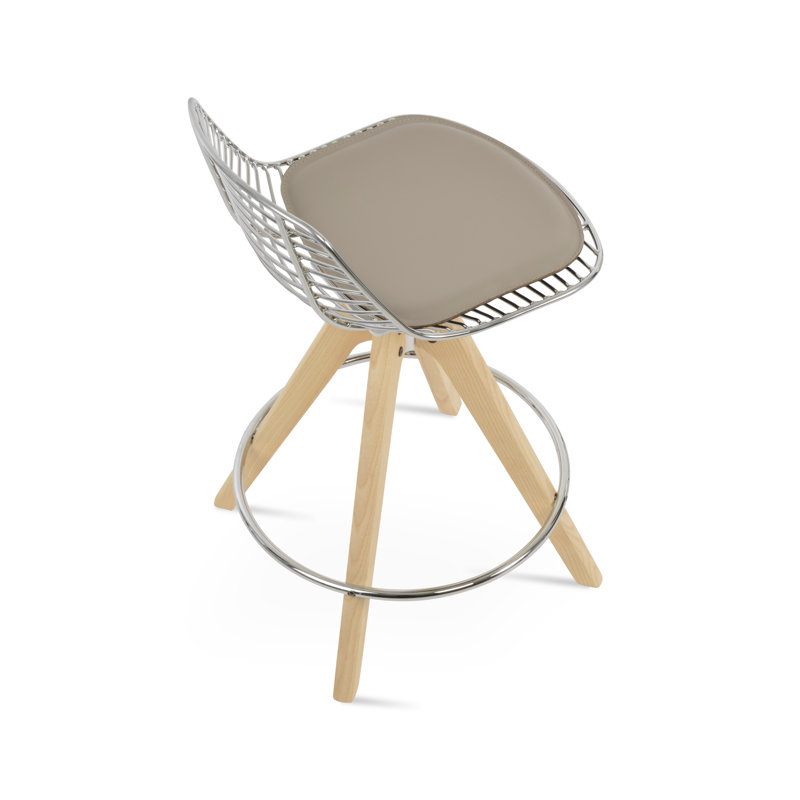 Mini tabourets Tiger Pyramid, Tabouret de bar (siège d'une hauteur de 29,5 po), Os, Cadre chromé / base naturelle