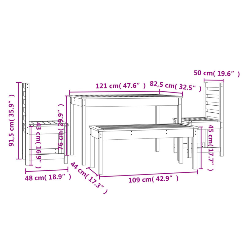 Rectangular 4 - Person 121cm Long Dining Set, Brown