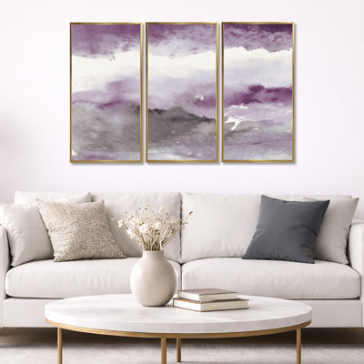 Midnight At The Lake III Amethyst And Gray - 3 Piece Graphic Art on Canvas