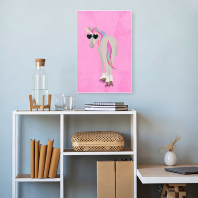 Cool Roller Unicorn Modern Playful Retro Horse Animal Landscape Wall Art Print by Sarah Manovski - Wrapped Canvas Print