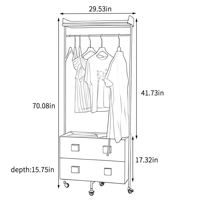 Hall Tree with Spacious Shelf with Drawers, Black