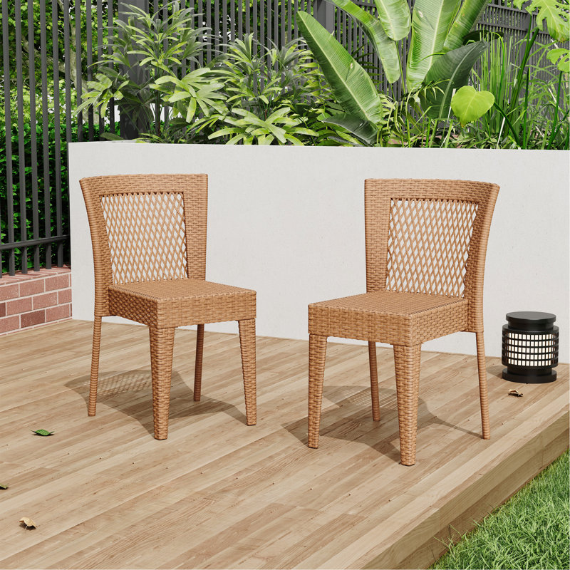Chaises d'extérieur polyvalentes empilables avec matériaux durables et design élégant, ensemble de 2, Marron clair