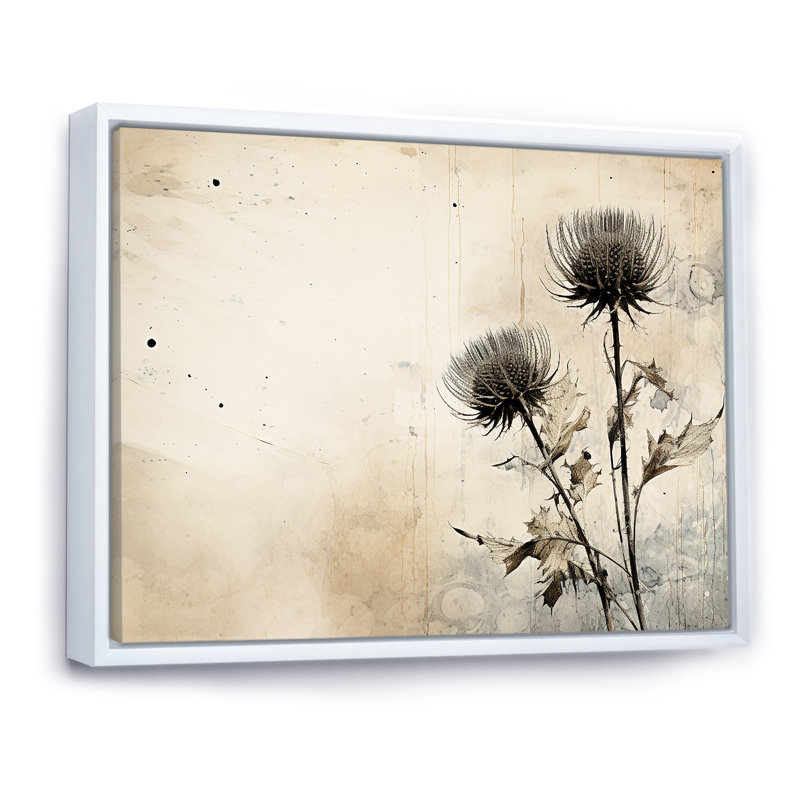 Minimalisme chardon sur toile, H 30 po x l 40 po x P 1,5 po, Cadre flottant blanc