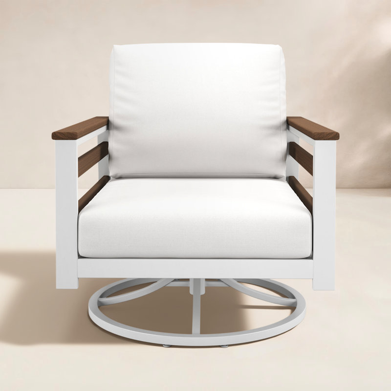 Chaise berçante d'extérieur en métal avec coussin Sunbrella Townsend, Toile blanche