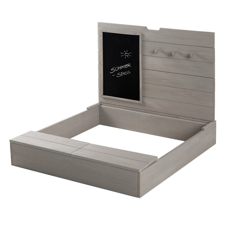 Sandpit with lid, hinged with board & 3 hooks