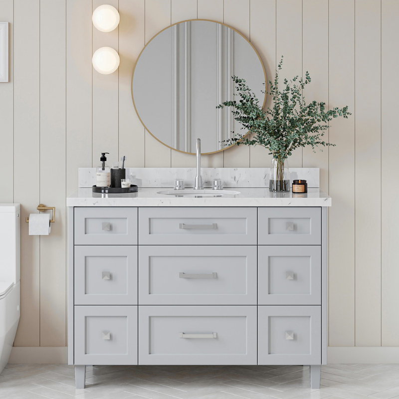 ARIEL Monrow 48 Single Sink Bathroom Vanity with Carrara Quartz Top, Gray