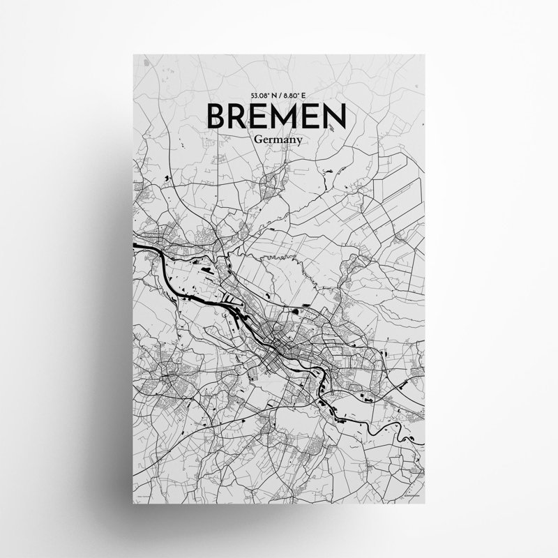 Bremen City Map, impression, H 17 po x l 11 po x P 0,05 po, Encre
