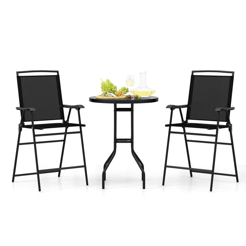 Latitude Run® 3 Pcs Outdoor Bar Stool Set With Dpc Tabletop Umbrella Hole & Footrest 2 Chairs