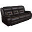 Fauteuil à trois places en similicuir brun avec inclinaison manuelle, fonction murale et sièges de table rabattables au centre, accoudoirs à plateau-coussin, porte-gobelets à prise de courant escamotable 2 ports 2ac 2 ports