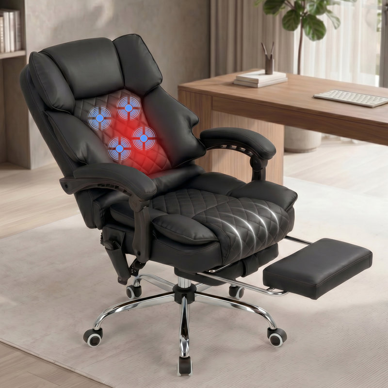 Fauteuil de bureau inclinable avec repose-pieds et massage, Black
