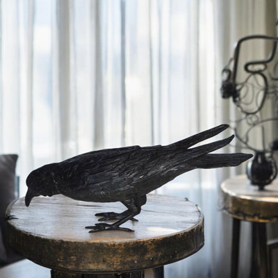 Statue de corbeau de l'Ouest en bronze avec tête en bas, sculpture de la faune Hylan, L 22 po x l 6 po x H 11 po