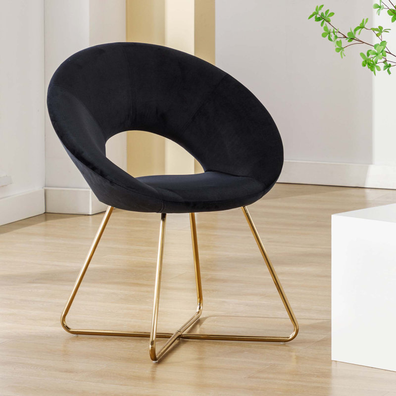 Zed 68cm Wide Velvet Papasan Chair, Black, Gold