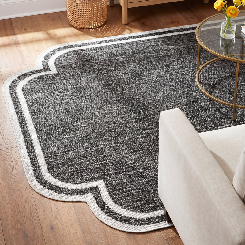 Skiles Machine Woven Rug, Rectangle 2'4" x 3'9", Black/Cream