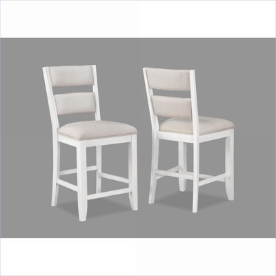 Set of 2 Cream Off-White Farmhouse Ladder Back Counter Height Upholstered Dining Chairs for Adults, Wooden Dining Furniture
