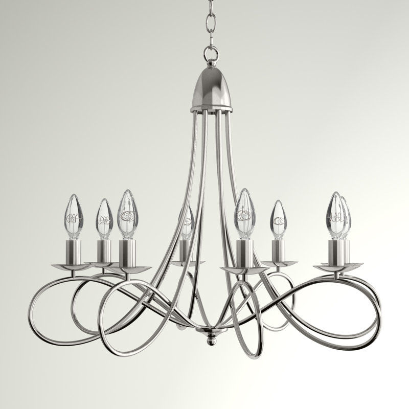 Macarthur 8-Light Dimmable Steel Candle Style Chandelier, Polished Nickel