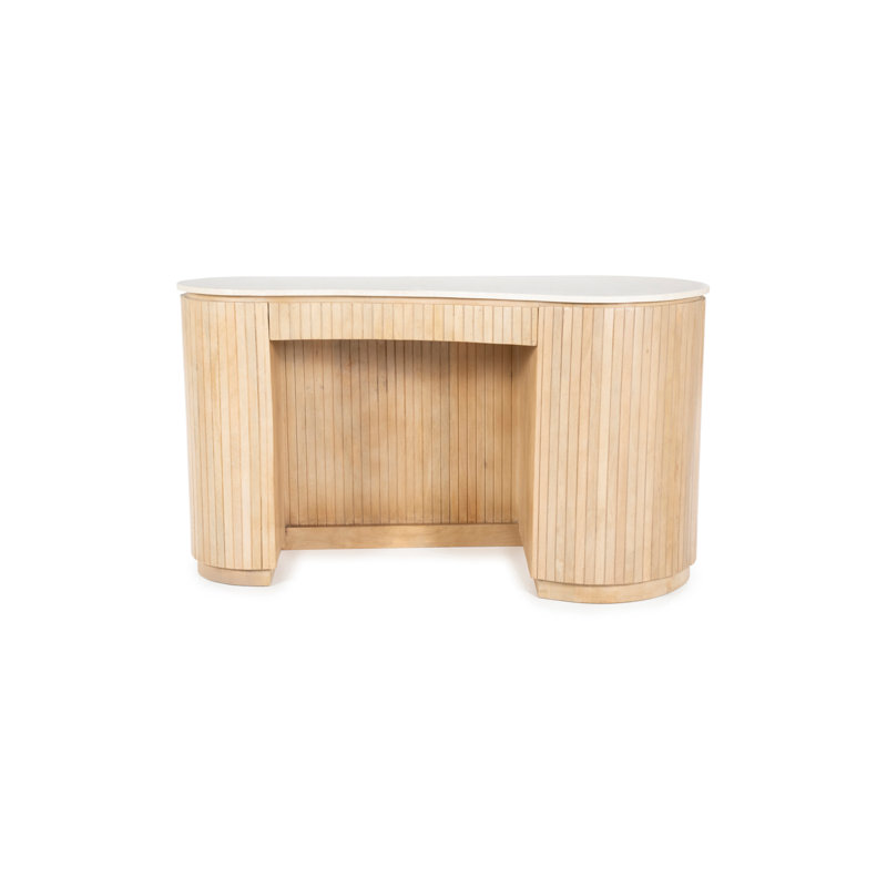 Bureau d'ordinateur incurvé de 51 po avec armoire, Naturel, Blanc