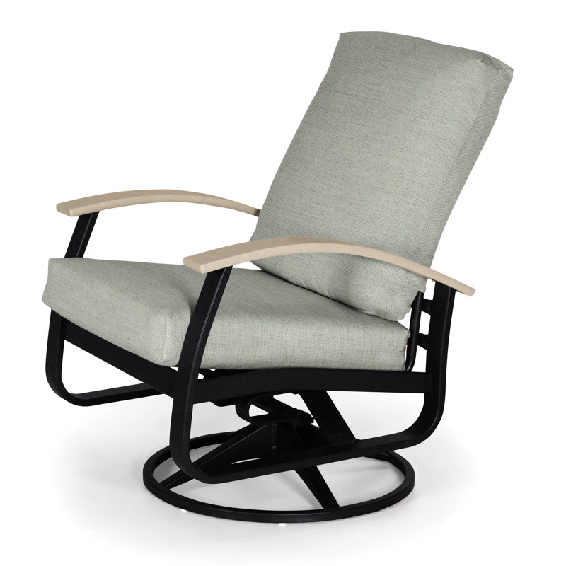Chaise de patio pivotante avec coussin Askar, Toile Sunbrella® beige chiné, Désert P60, Noir texturé