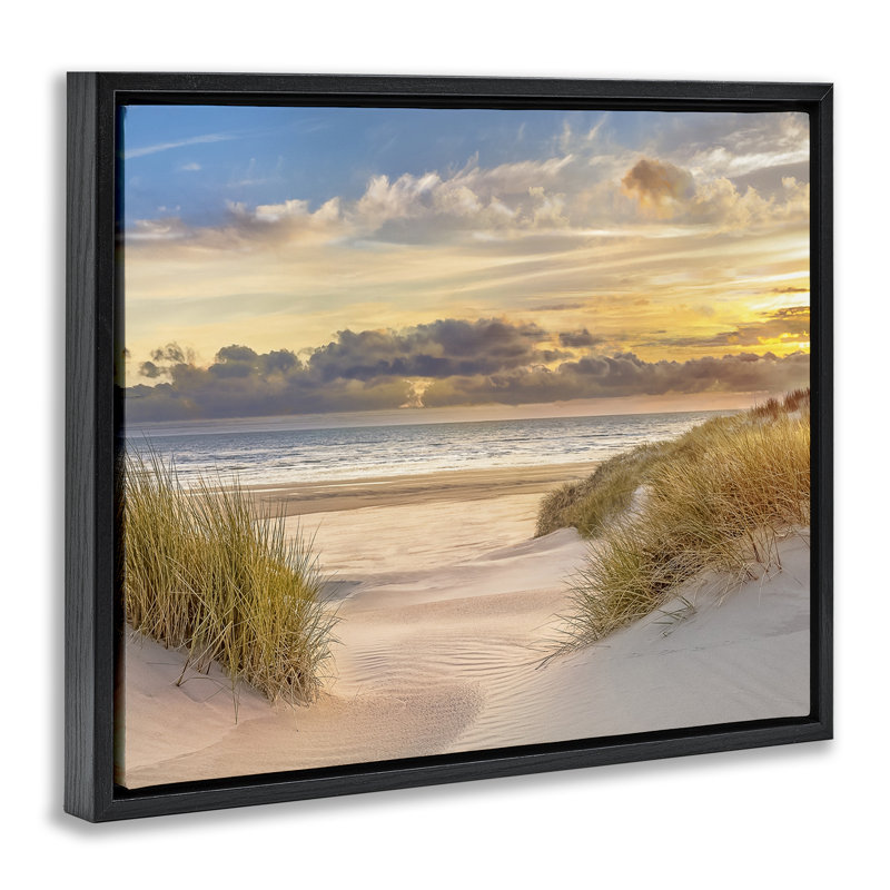 Cadre flottant Serene Beach entre les dunes, design par Mike Calascibetta, H 17 po x l 21 po, Cadre flottant noir de jais