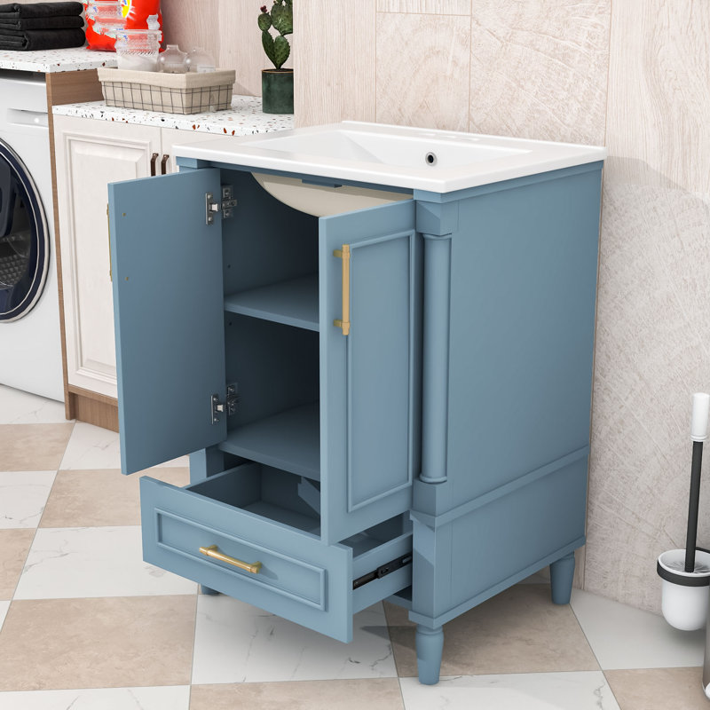 Meuble-lavabo avec lavabo et tablette réglable, Bleu indigo