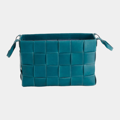 Soft Woven Leather Basket-Orange-Lg