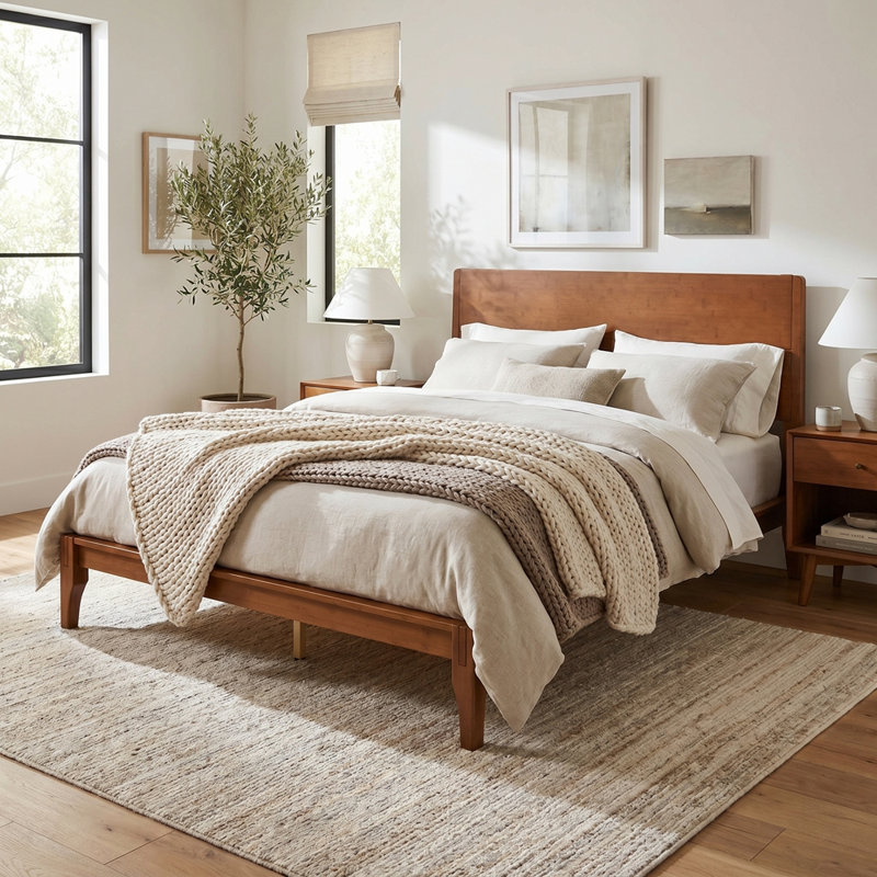 Mid-Century Modern Bamboo Platform Bed - No Box Spring Needed, Wood Slat Metal Support, Easy Assembly, King, Brown