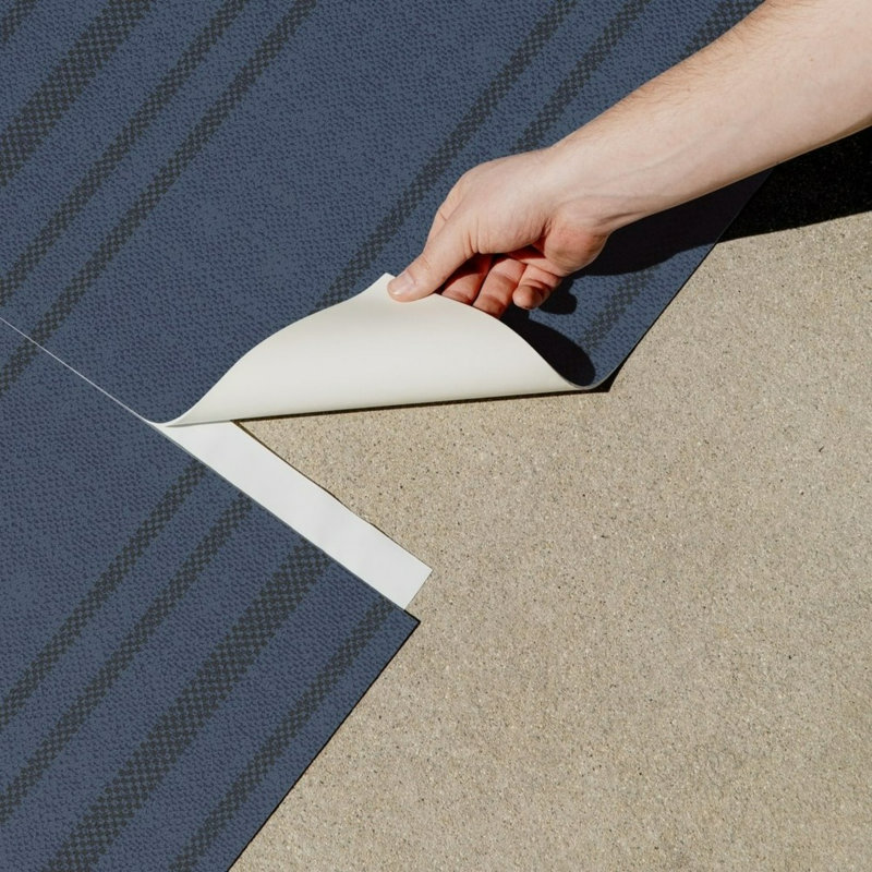 Tapis d'extérieur rectangulaire rayé Ticking - 24 po x 36 po - bleu, Bleu, Rectangulaire 2 pi x 3 pi