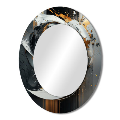 Black And Gold Abstract Shapes And Lines IV - Gold Modern Oval Wall Mirror
