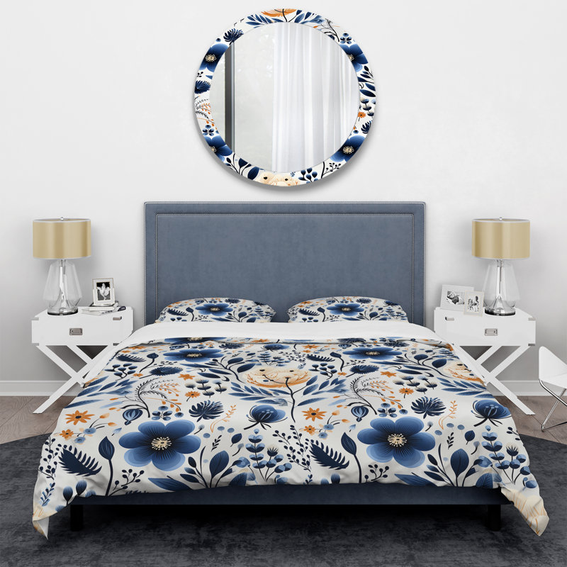Ensemble de housse de couette Floral - Floral scandinave bleu nordique I, Housse de couette pour très grand lit et 2 très