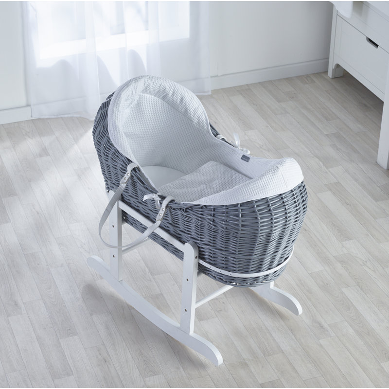 Moses Basket with Bedding with Mattress, Grey/White