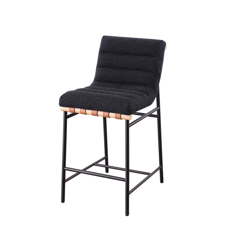 Élégante chaise à hauteur de comptoir avec revêtement bouclé et base en métal avec pieds