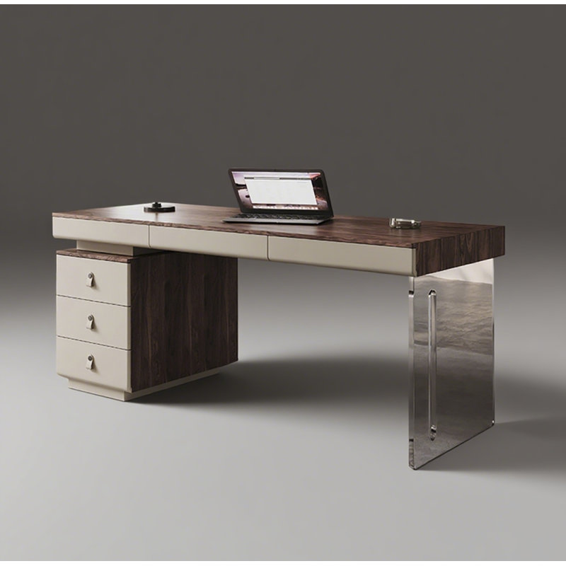 Bureau pratique à 6 tiroirs avec pieds en acrylique et boîte à câbles cachée, H 29,5 po x l 63 po x P 27,6 po