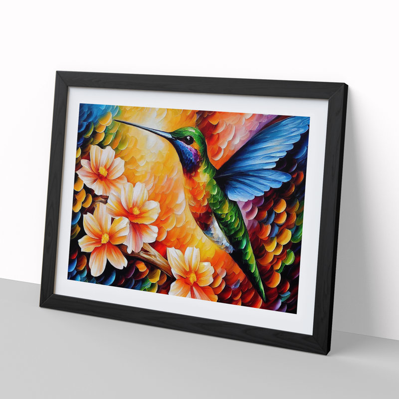 Hummingbird Vol.3 Abstract - Single Picture Frame Painting, 34cm H x 46cm W x 2cm D, Black