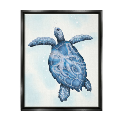 Stupell Industries Swimming Blue Sea Turtle Tentacles Shell By Darlene Seale - Picture Frame Print On Canvas In Jet Black Floater Frame