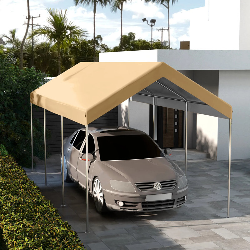 Housse de remplacement pour abri d'auto beige 19,7 pi x 9,7 pi, toit en polyéthylène résistant aux intempéries avec cordons élastiques et protection contre les rayons UV, toit d'abri de voiture imperméable et facile à installer