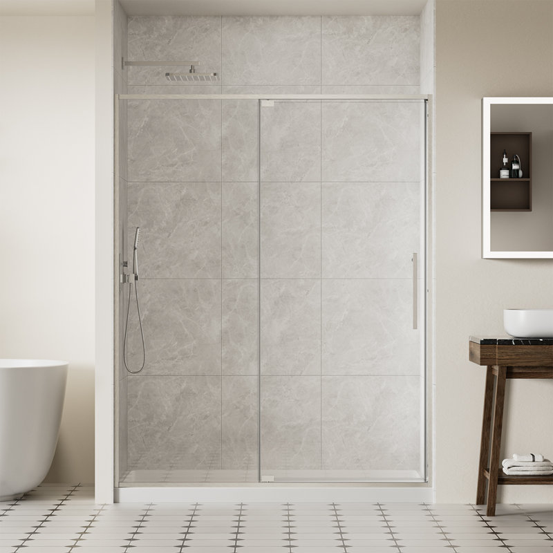 56-60"W X 74"H Frame Shower Door Pivot Swing Shower Glass Door with 5/16" (8mm) Tempered Glass, Chrome Finish, Reversible Installation