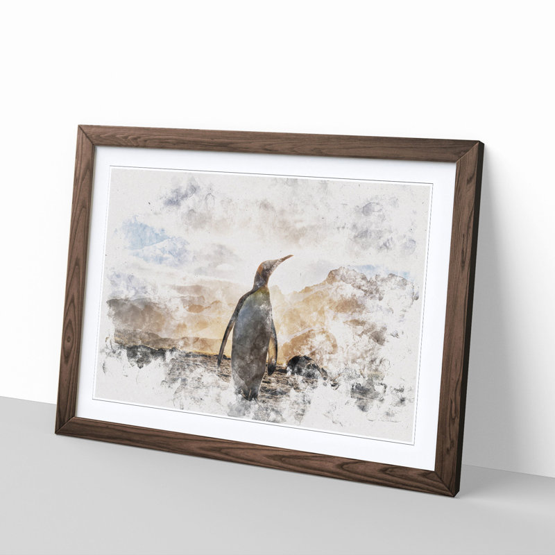 King Penguin - Picture Frame Painting Print, Walnut Framed, 62cm H x 87cm W x 2cm D