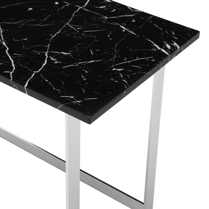 Celetha Metal Base Writing Desk, Faux Black Marble/Silver