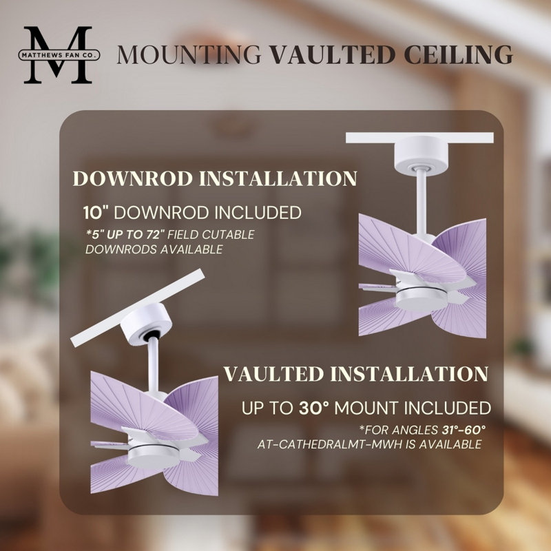 Alessandra Tropical - Five Blade Ceiling Fan - Matte White Finish - Matte White Blades, Matte White, Lilac