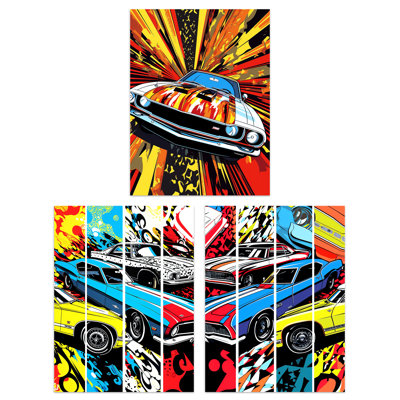 Vibrant Muscle Sports Cars Comic Strip Artworks Bright 3 Piece Wall Art