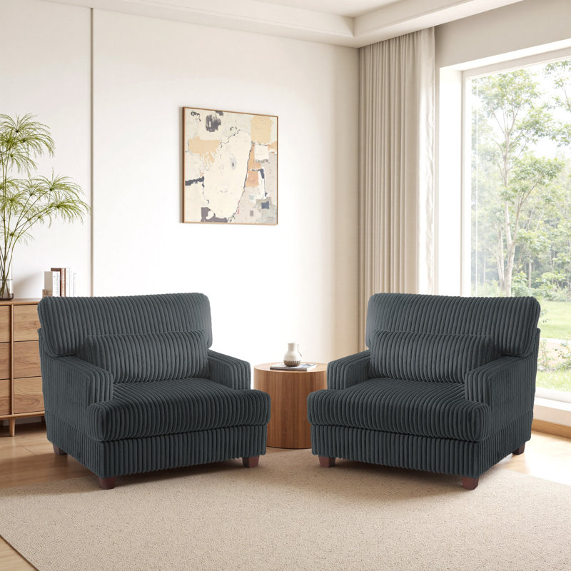 Modern Upholstered Arm Accent Chair With Pillow(Set of 2), Dark Grey