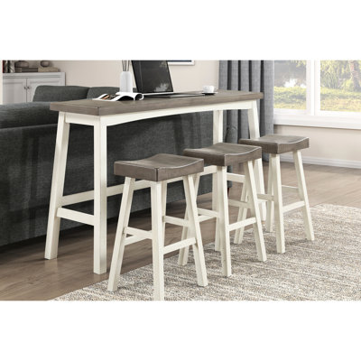 4 tabourets de pub en bois d'hévéa massif - finition blanche et café pour les tabourets de table en bois