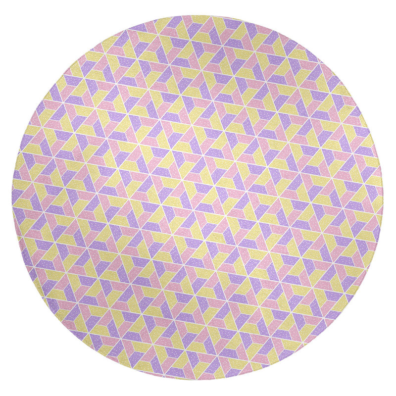 Tapis rose clair/jaune/mauve trapézoïdals, Rond 5 pi