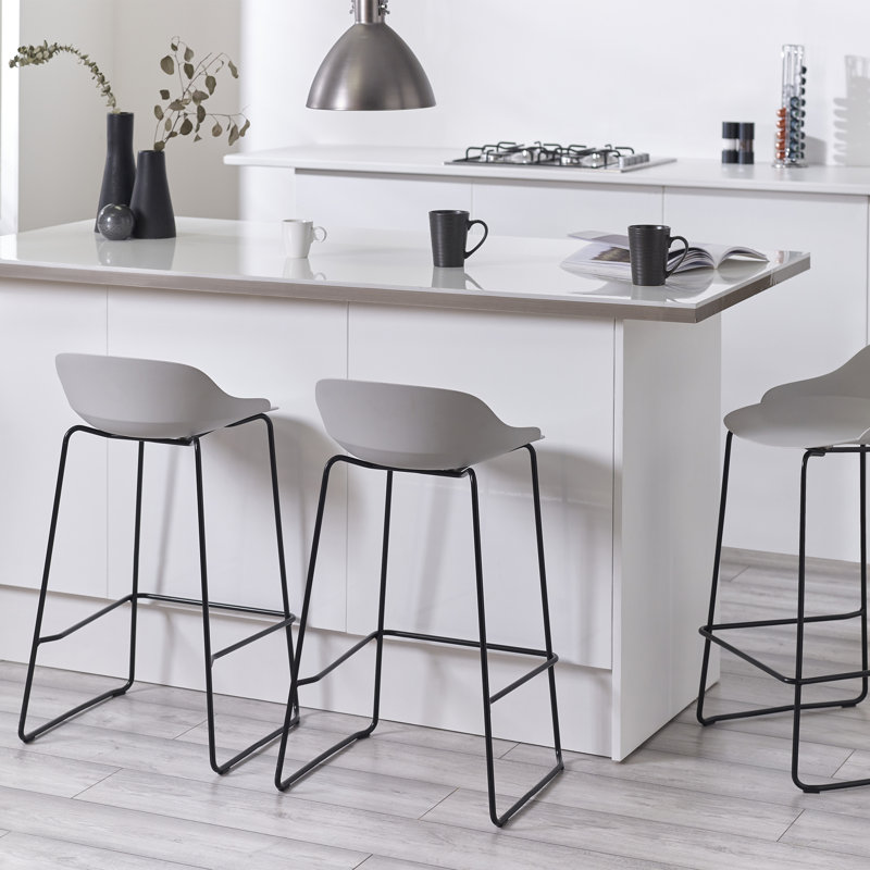 Nikhil Counter Stool with Metal Frame, Light Grey/Black