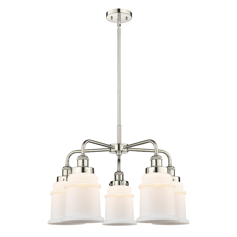 Lustre en forme de cloche à 5 lumières Alvi, Blanc mat, Nickel poli