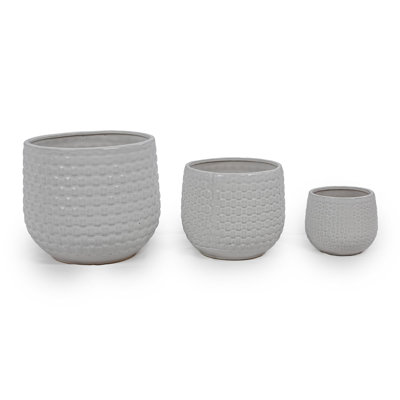 3 Pieces Ceramic Flowerpot, Modern Planter for Patio, Garden or Windowsills - Matte White 