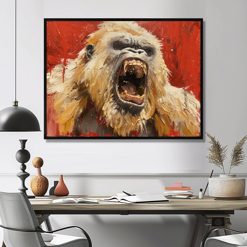 Beige rouge frénésie Bigfoot - impression d'art mural Bigfoot, Toile avec cadre flottant noir, H 12 po x l 20 po x P 1 po