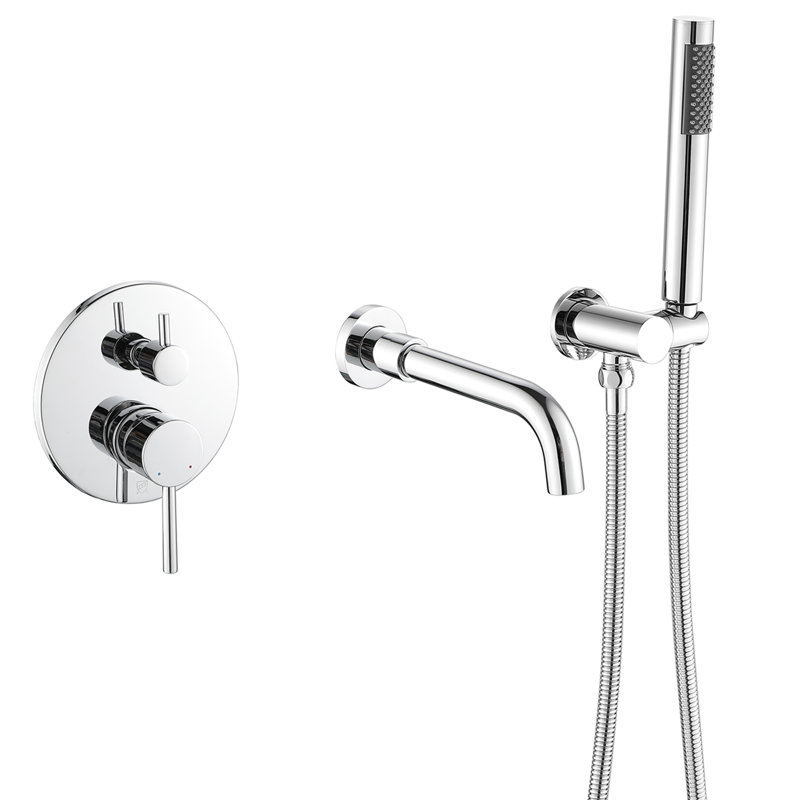 7.3" Solid Brass Single Handle Wall Mounted Roman Tub Faucet with Handheld Shower, Polished Chrome