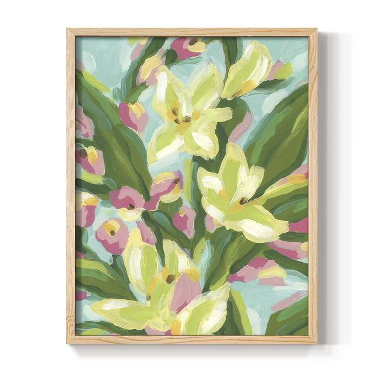 Floral Vibration I, reproduction encadrée - bois massif, H 15 po x l 12 po, Naturel