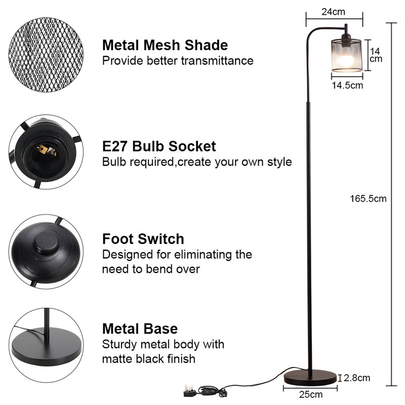 165.5cm Black Task Floor Lamp
